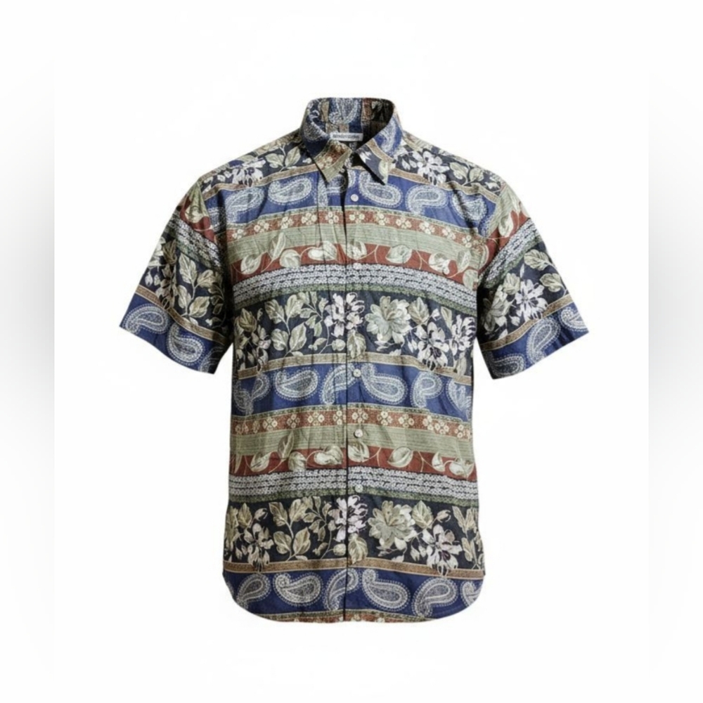 Burma Bibas Shirt Mens Extra Large Paisley Floral Cotton Button Up